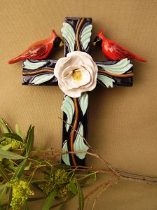Cross with  a Rose andCardinals