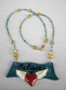" Believe" winged heart pendant and beaded necklace