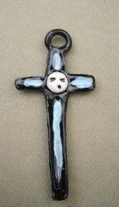 mini ceramic black cross with white face