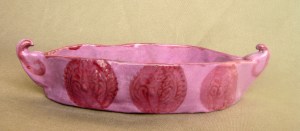 Candy dish with Fuchia glaze and tear drop stamped design