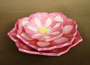 Set of 3 Pink Lotus dishes, for cake, dessert, pie, candles, change, table setting,   $ 52.00