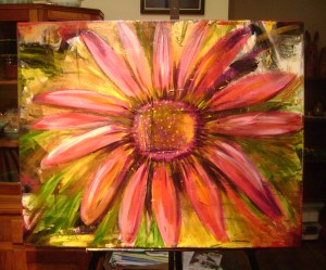 Abstract acylic Daisy on Canvas, 22" x 30"