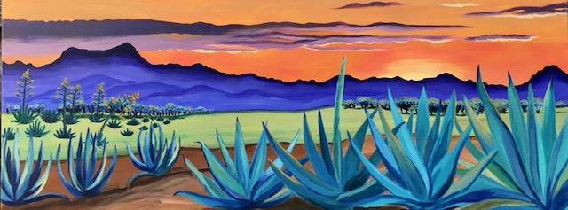 Agave Monsoon, acrylic on canvas, 16 x 40, Robin Chlad