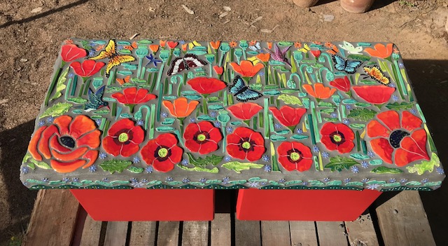 Red Poppy Field Garden Bench