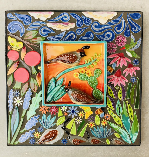 quails in the garden mosaic